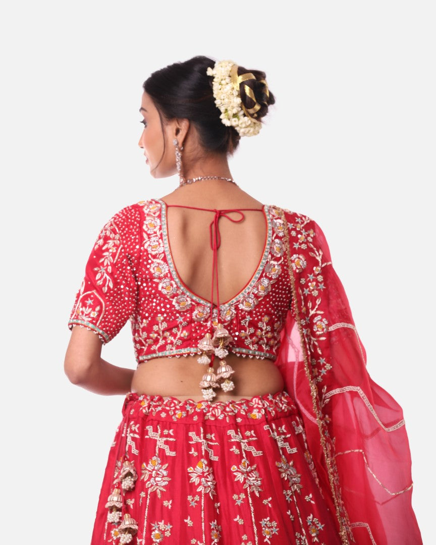 Carrot Red Lehenga Set