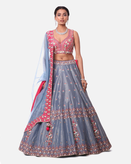 Blue Tissue Lehenga