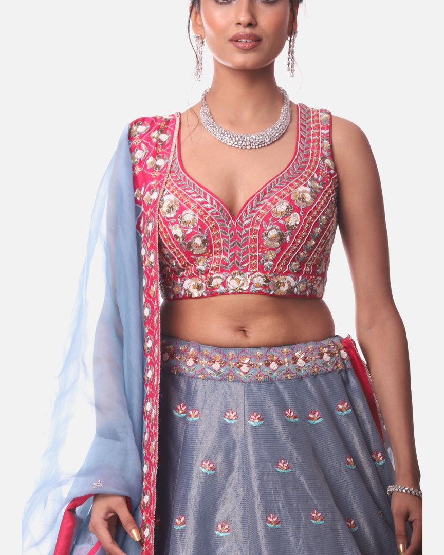 Blue Tissue Lehenga