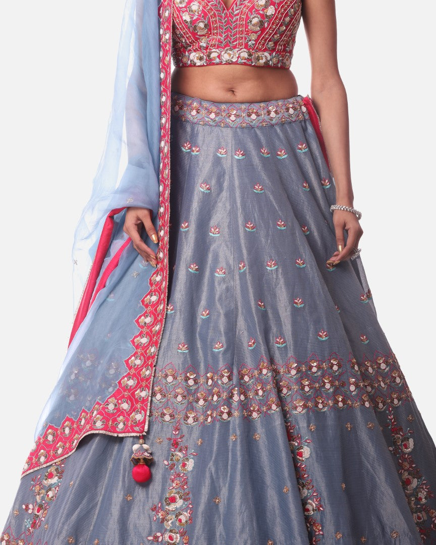 Blue Tissue Lehenga