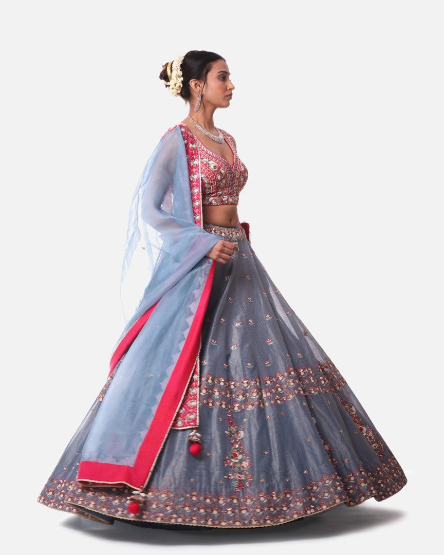 Blue Tissue Lehenga