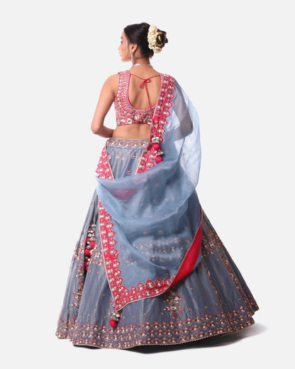 Blue Tissue Lehenga