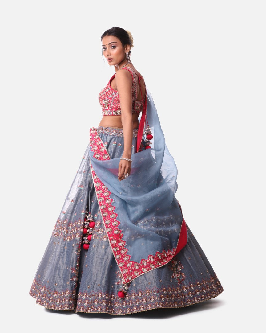 Blue Tissue Lehenga