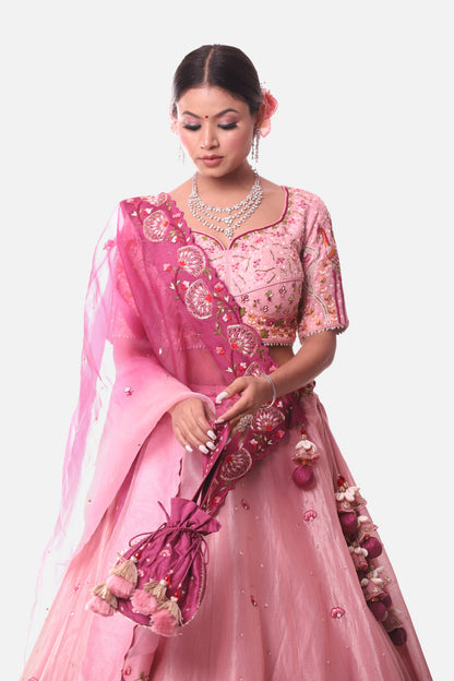 Pink Tissue Lehenga
