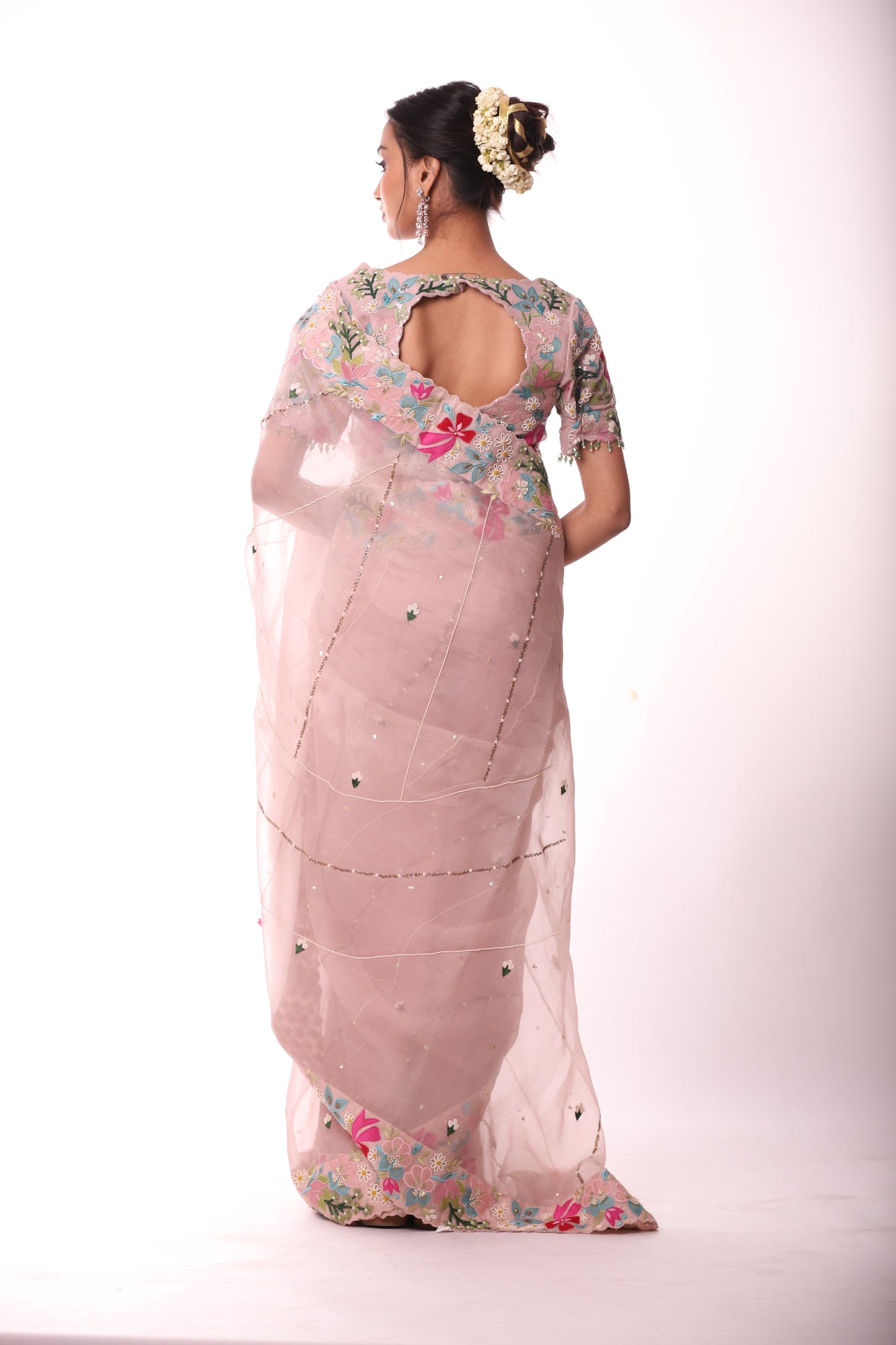 Powder Pink Applique Saree