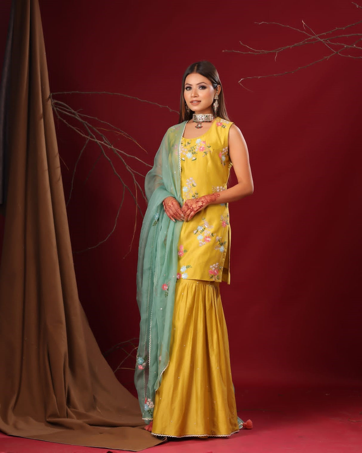 Yellow sharara set