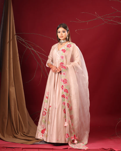 Beige applique anarkali