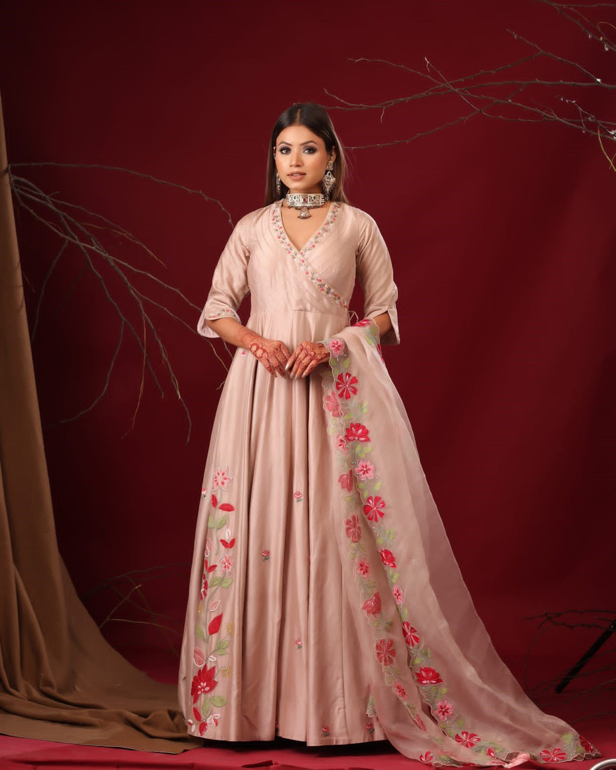 Beige applique anarkali