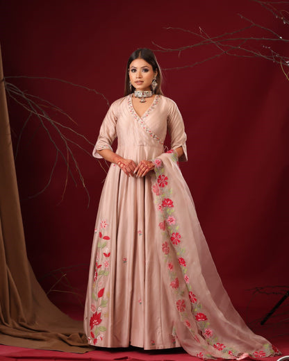 Beige applique anarkali
