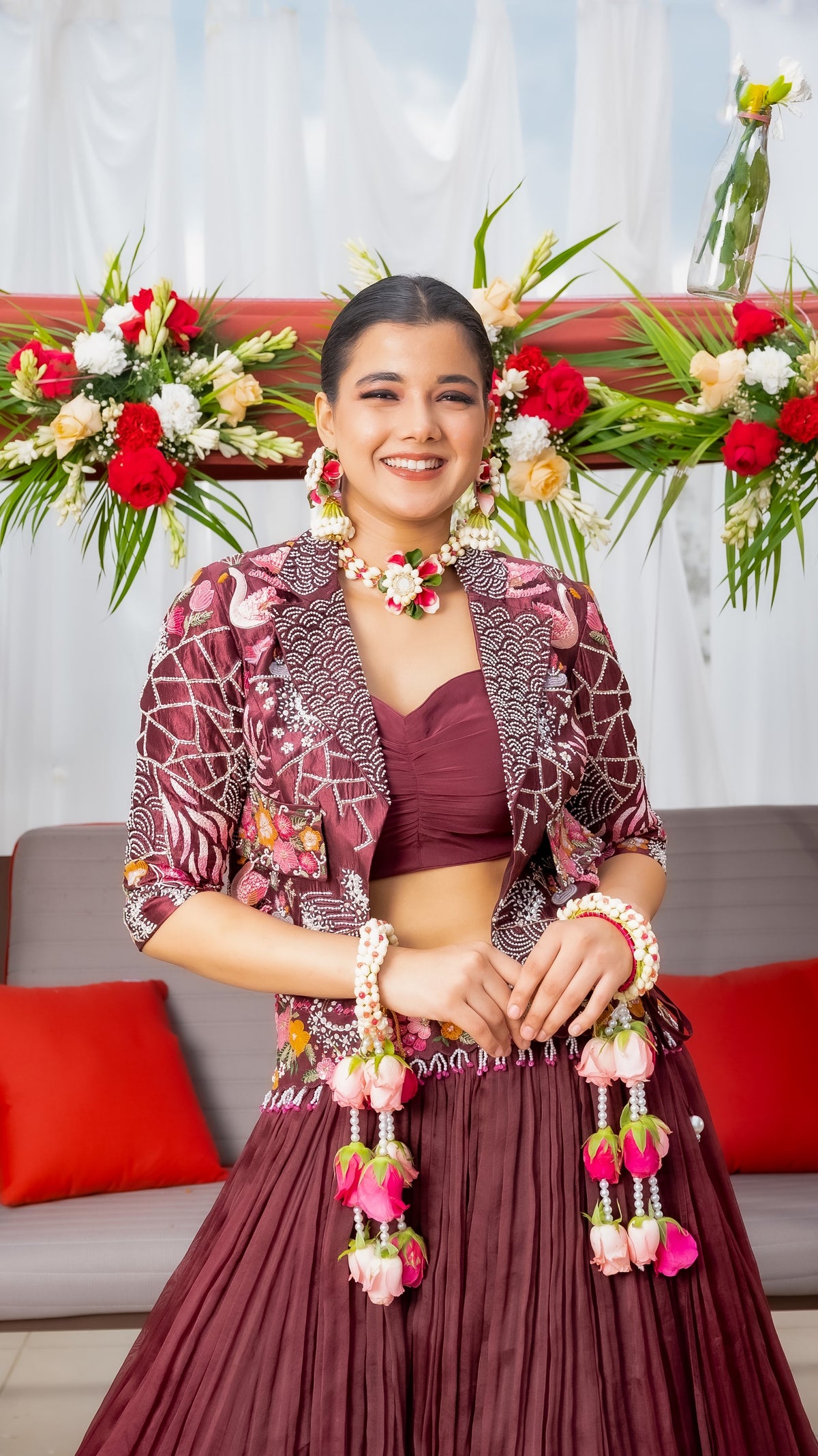 Wine crinkled lehenga set