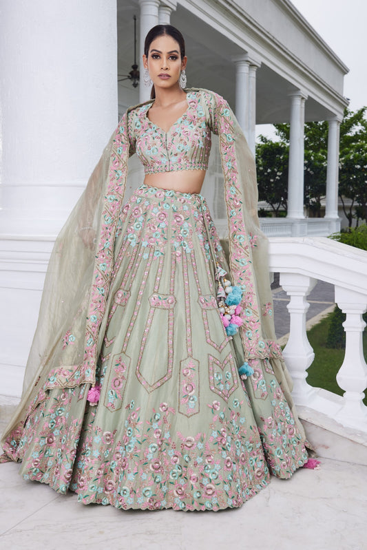 Pista Green Tissue Lehenga