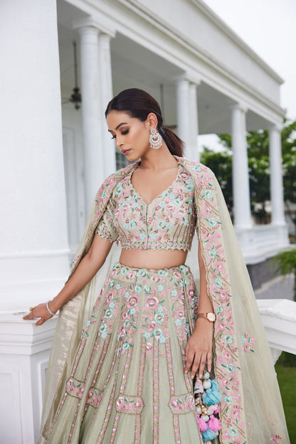 Pista Green Tissue Lehenga