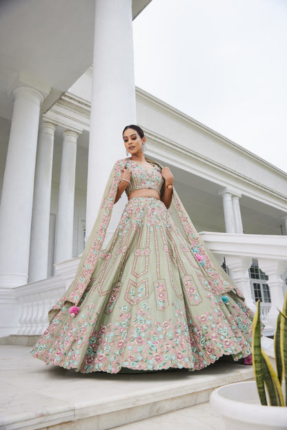 Pista Green Tissue Lehenga