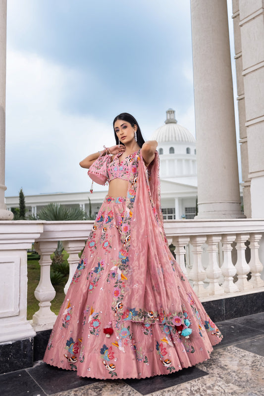 Pink Tissue Lehenga