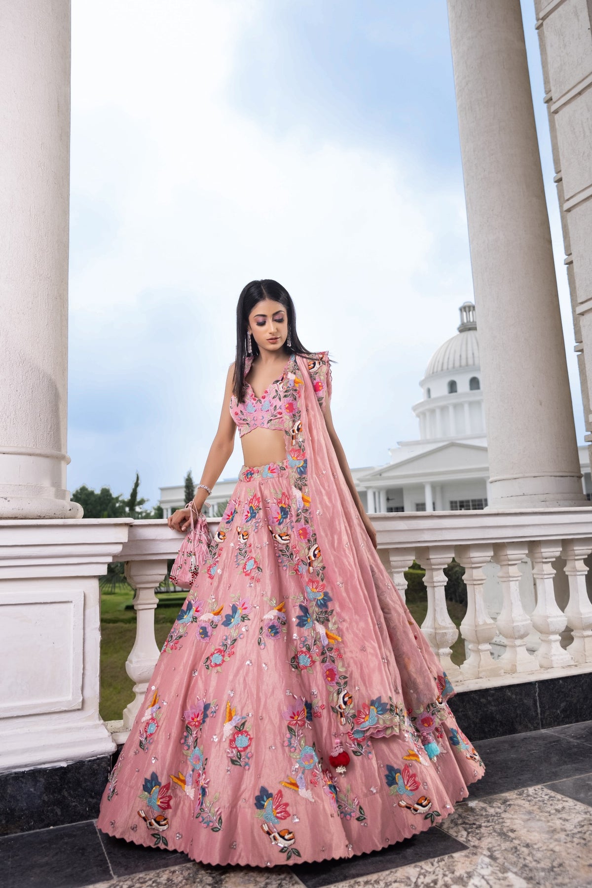 Pink Tissue Lehenga
