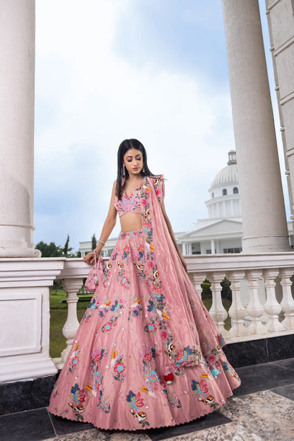 Pink Tissue Lehenga
