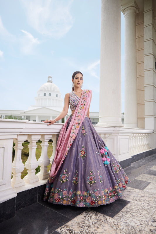 Purple Tissue Lehenga Set