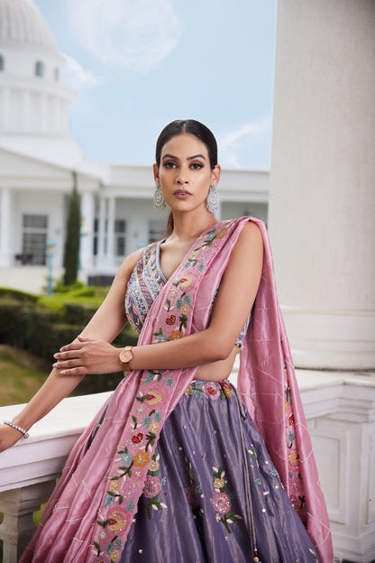 Purple Tissue Lehenga Set