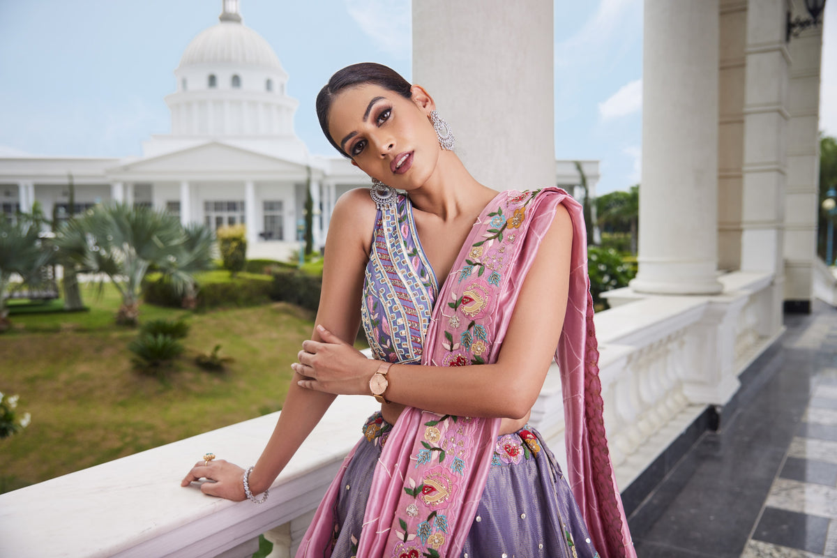 Purple Tissue Lehenga Set