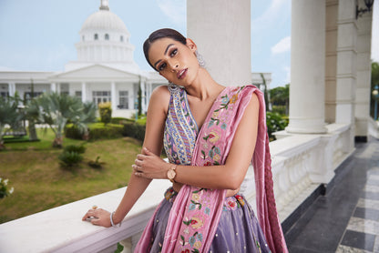 Purple Tissue Lehenga Set