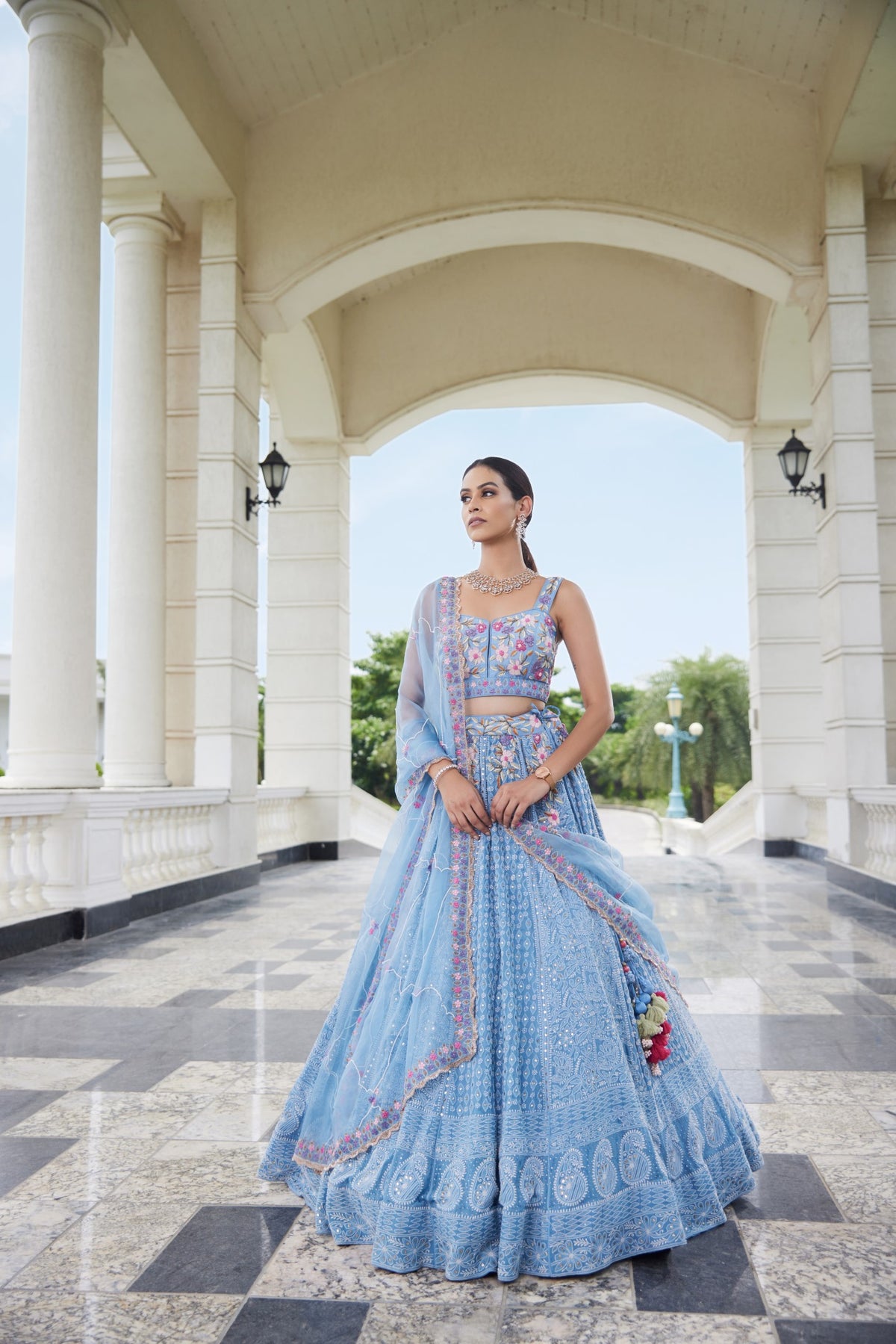 Powder Blue Lakhnavi Lehenga