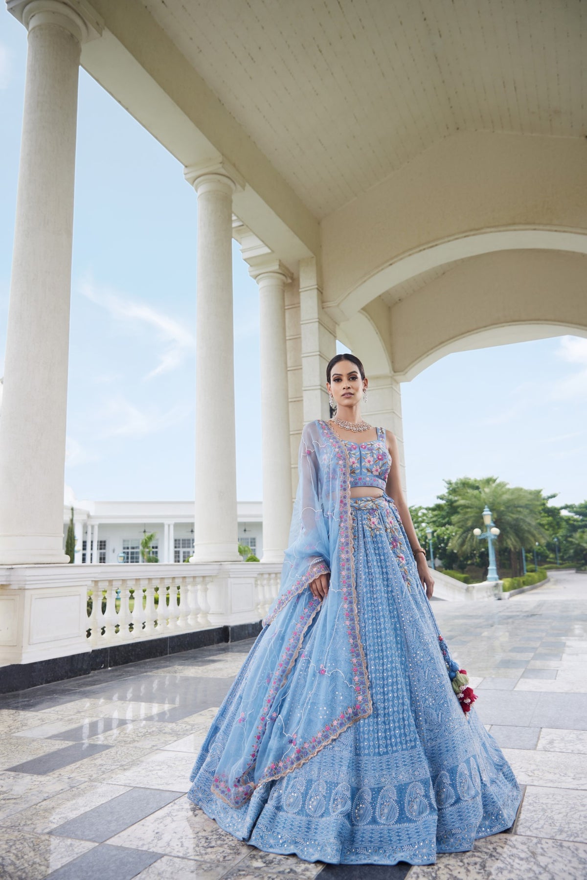 Powder Blue Lakhnavi Lehenga