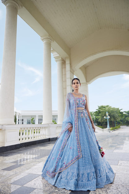Powder Blue Lakhnavi Lehenga