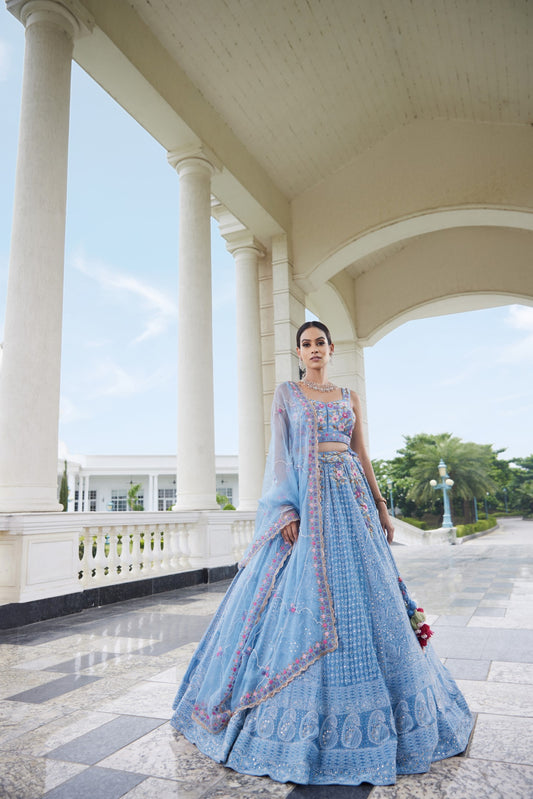Powder Blue Lakhnavi Lehenga