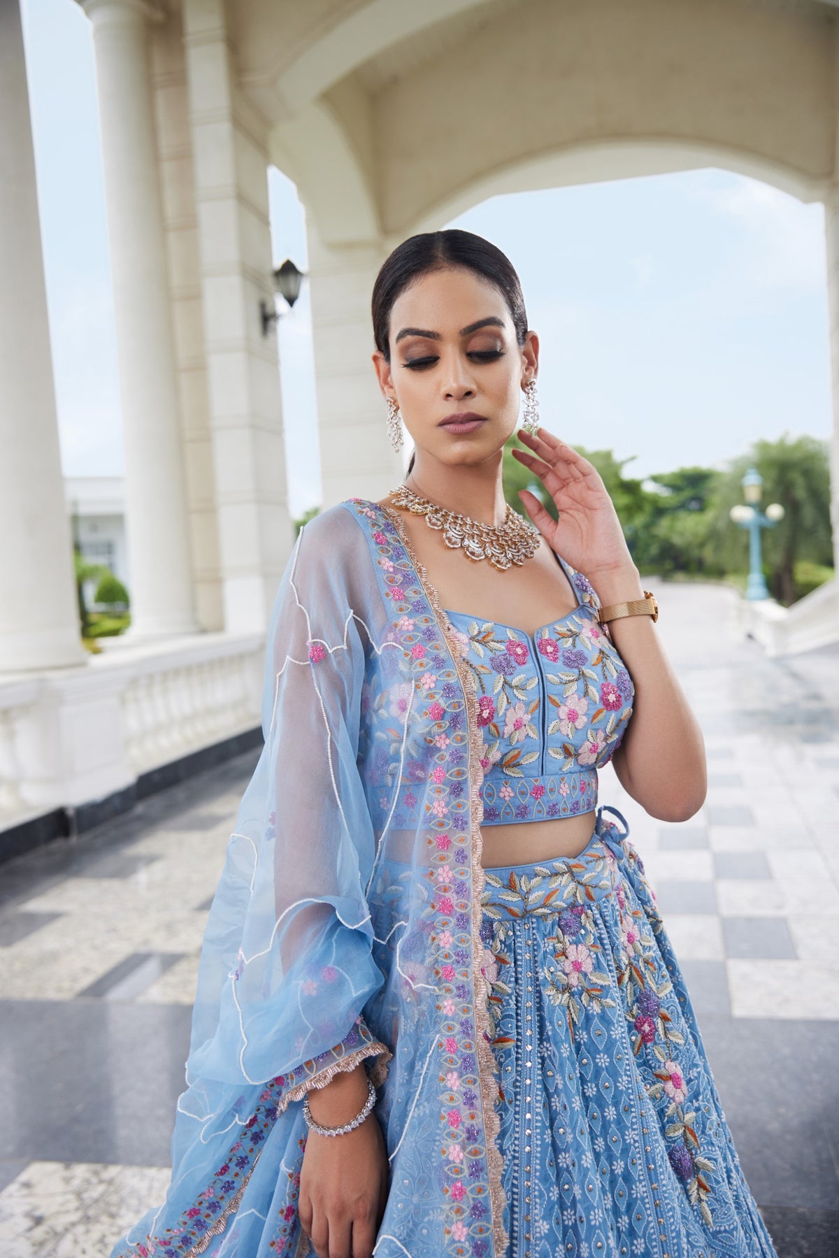 Powder Blue Lakhnavi Lehenga