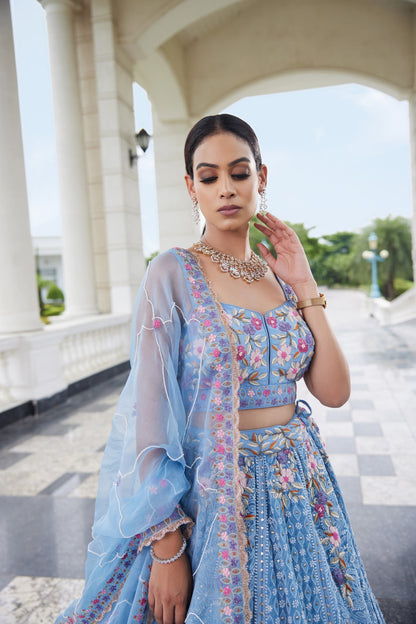 Powder Blue Lakhnavi Lehenga