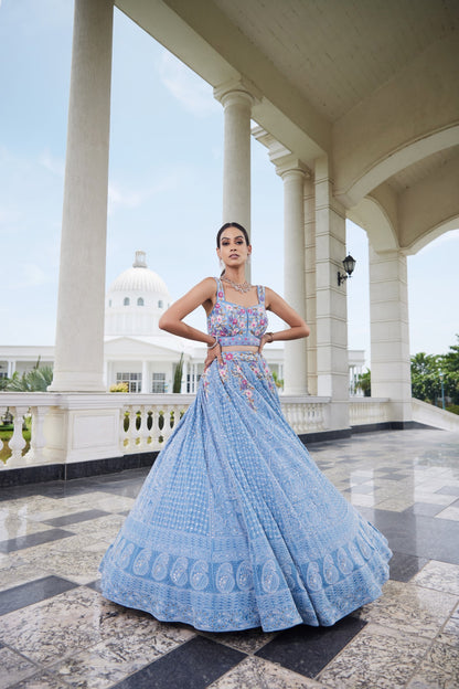 Powder Blue Lakhnavi Lehenga