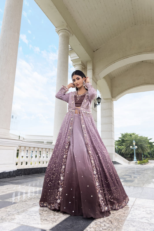 Lakhnavi Front Open Jacket Lehenga