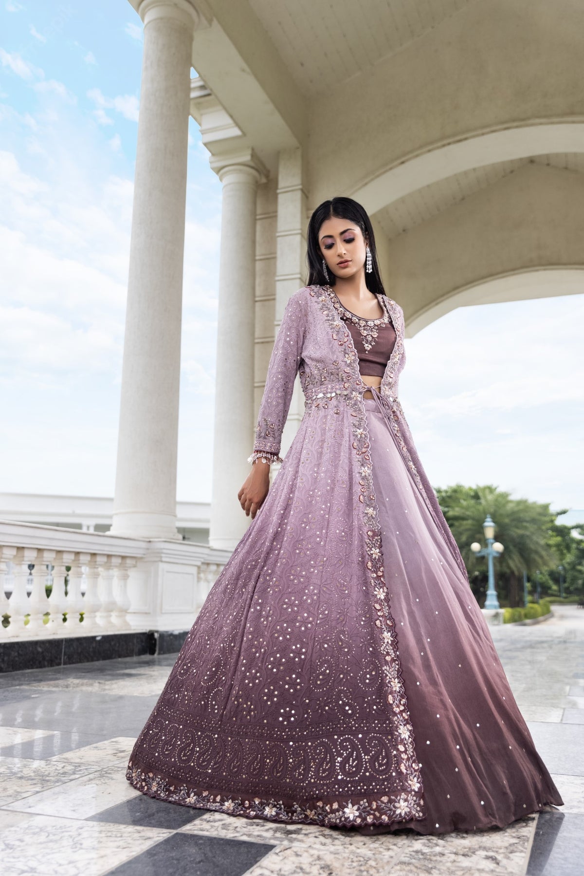 Lakhnavi Front Open Jacket Lehenga