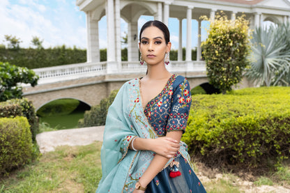 Blue Tissue Lehenga