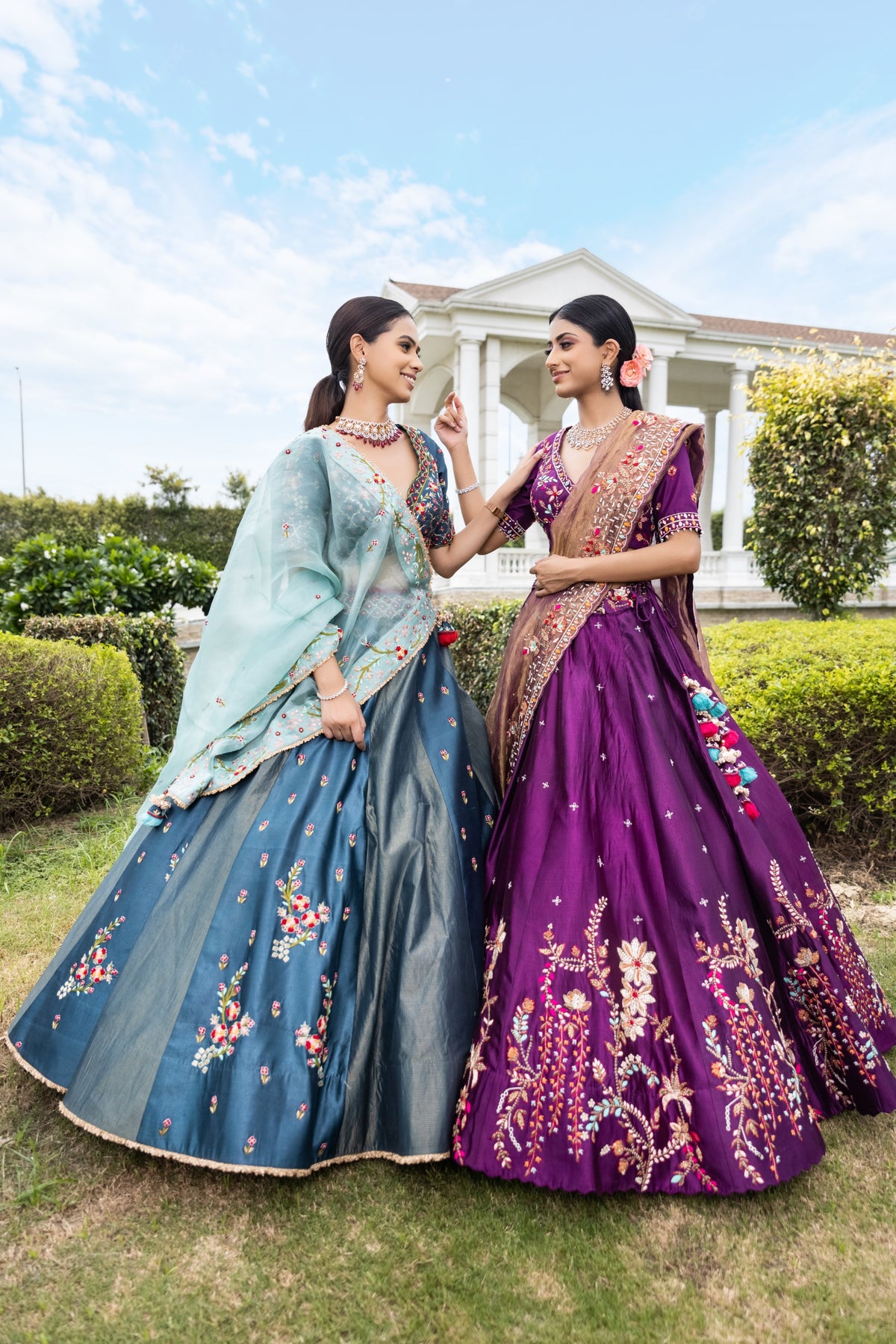 Blue Tissue Lehenga