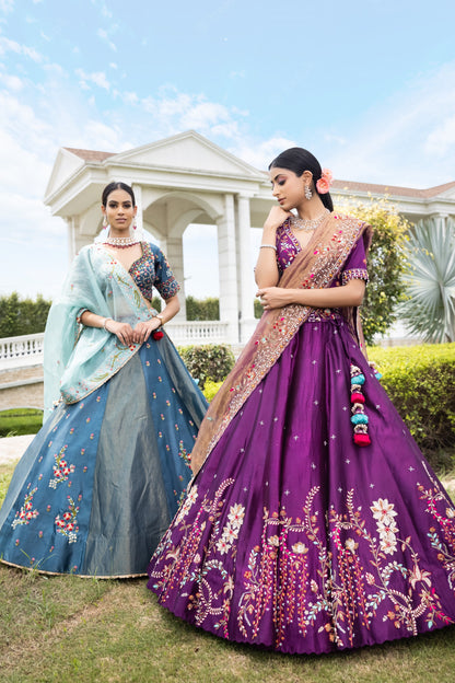 Blue Tissue Lehenga