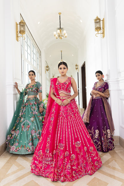 Green Applique Lehenga