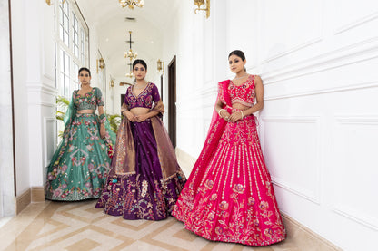 Green Applique Lehenga