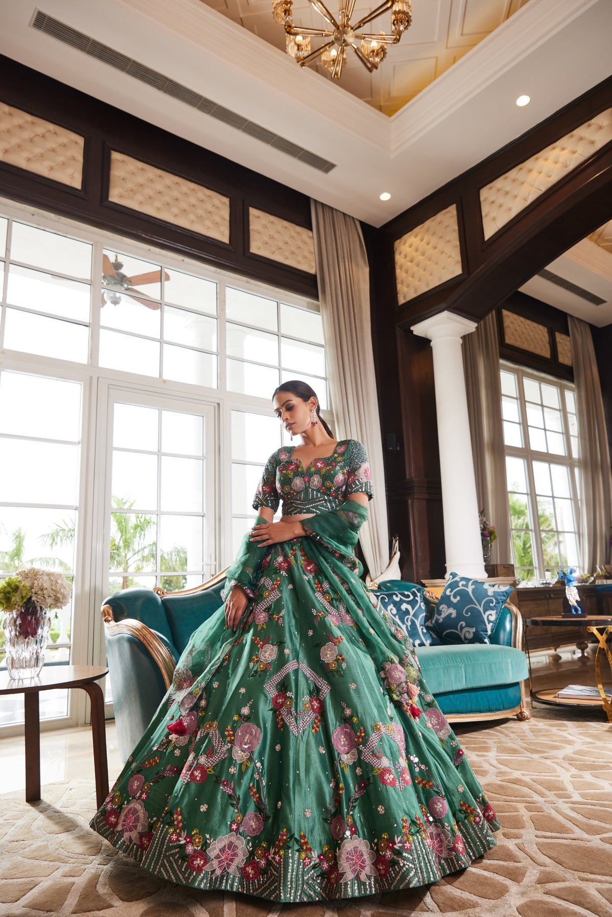 Green Applique Lehenga