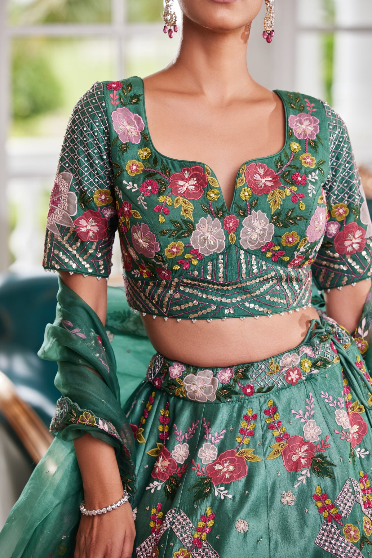 Green Applique Lehenga