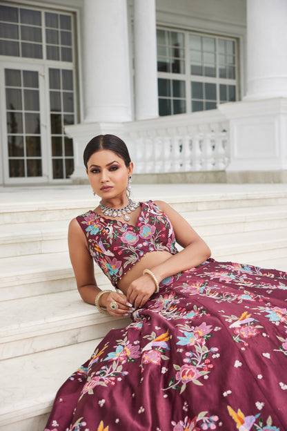 Wine Applique Lehenga