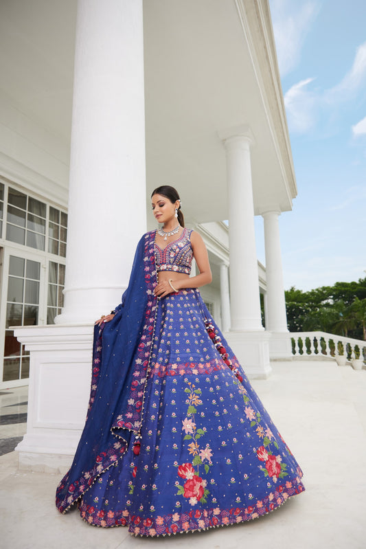 Blue Printed Lehenga Set