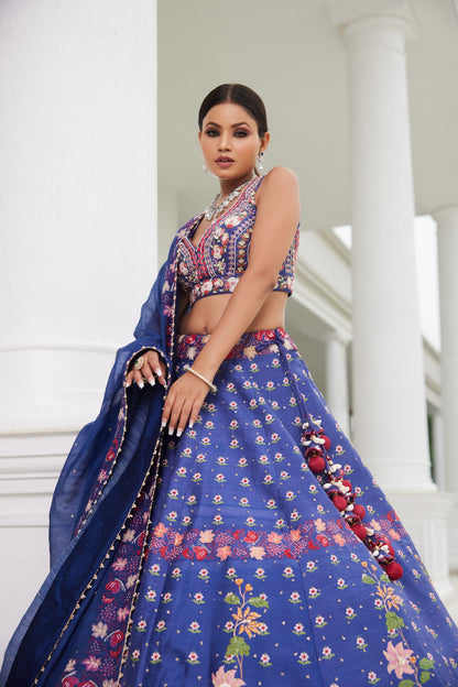 Blue Printed Lehenga Set