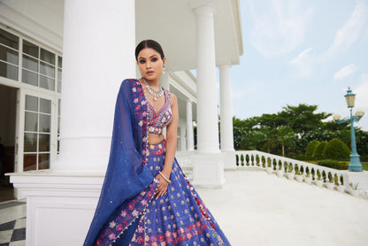 Blue Printed Lehenga Set
