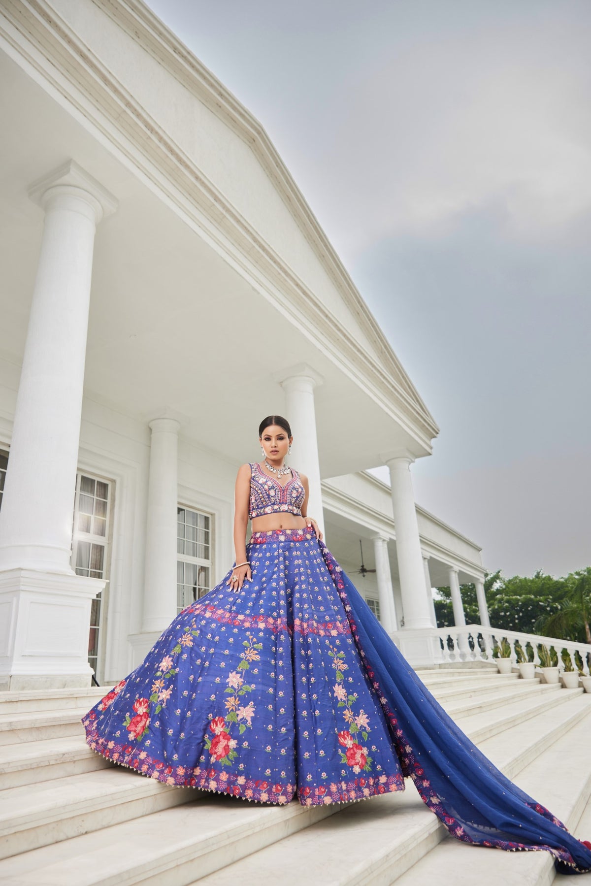 Blue Printed Lehenga Set