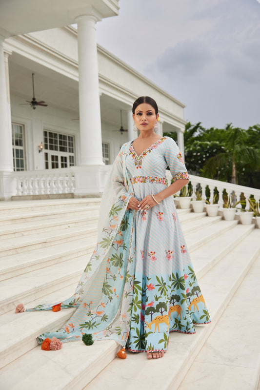 Paithani Powder blue Anarkali