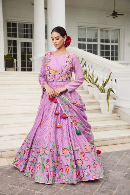 Paithani Printed Mauve Anarkali