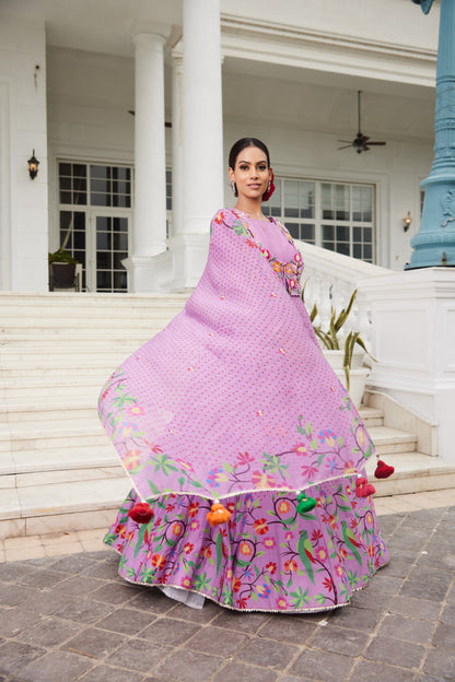 Paithani Printed Mauve Anarkali