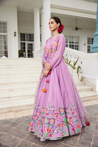 Paithani Printed Mauve Anarkali