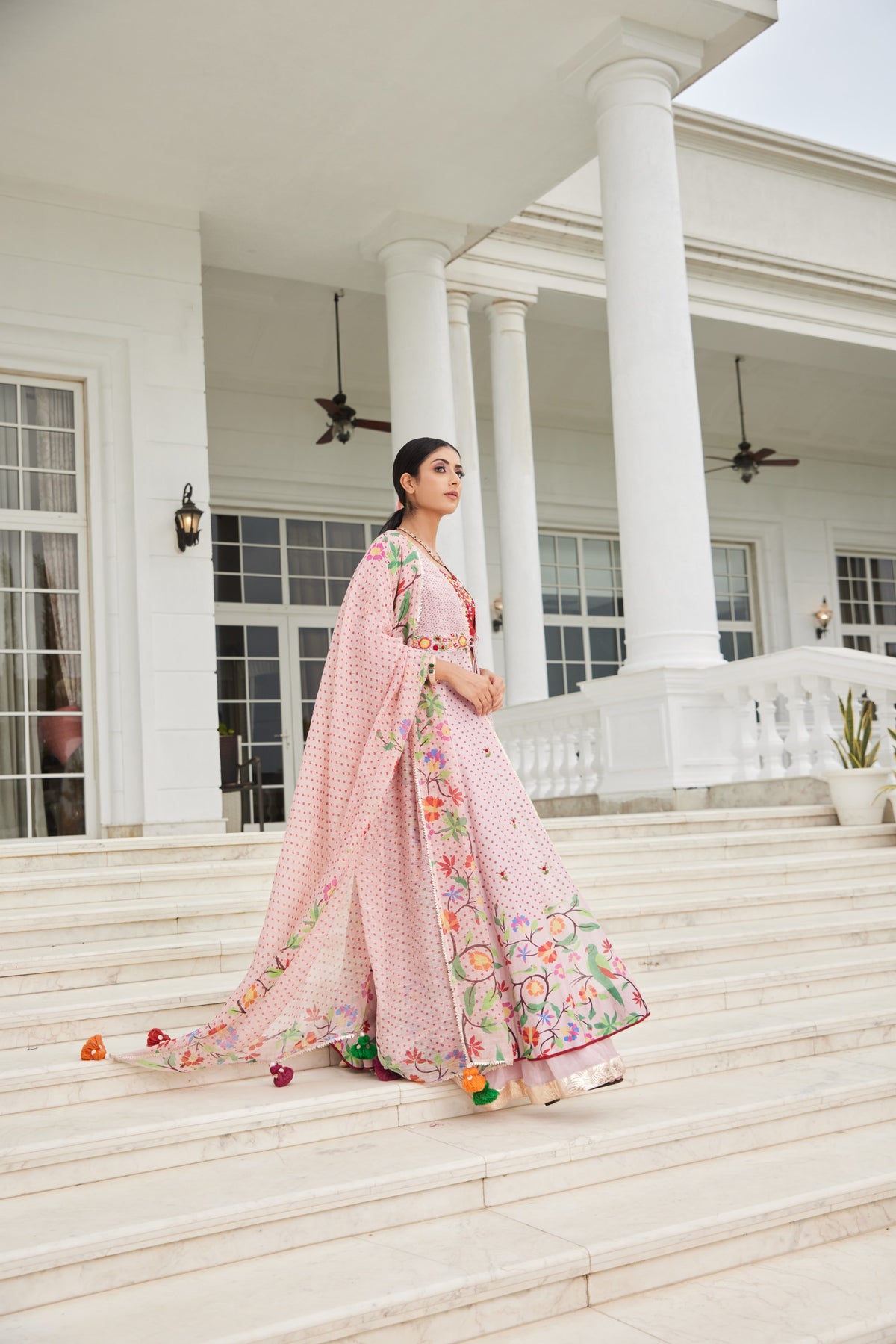 Powder Pink front open Anarkali